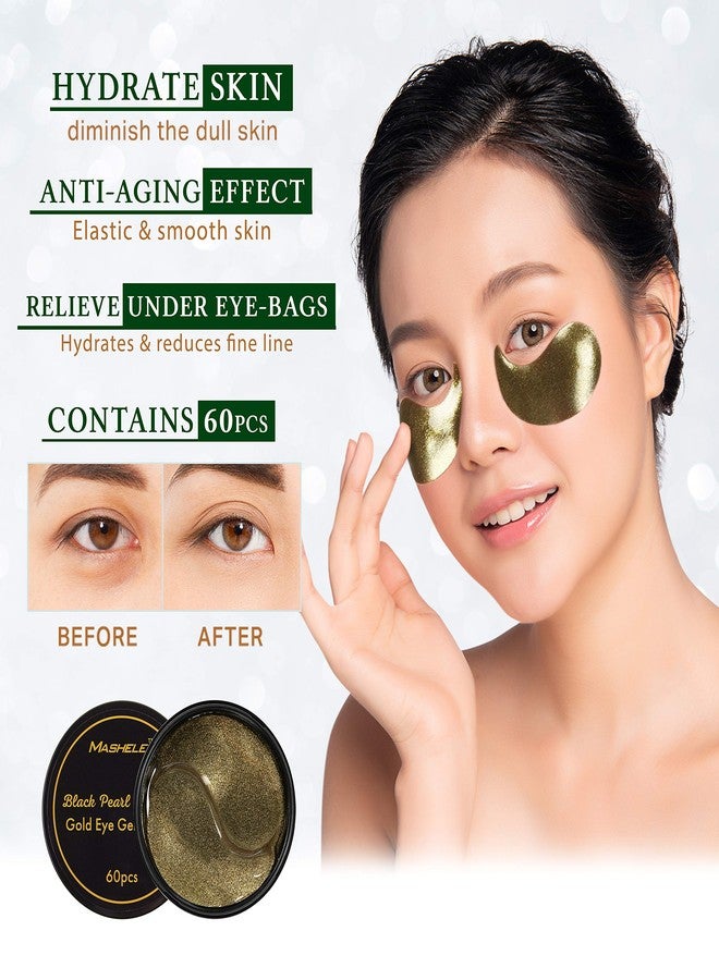MASHELE Korean 2pack Under Eye Patches 24K Gold Black Pearl Mask Anti-Aging Hyaluronic Acid Collagen Neck Forehead Laugh Line Pad Reducing Dark Circles & Wrinkles Treatment (120pcs, gold eye patches) - Image 4